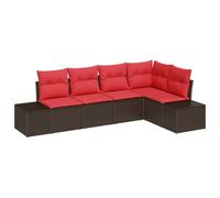 vidaXL Set Divano da Giardino 5 pz Marrone e Rosso polyrattan | Puoi sistemarlo come preferisci per ogni spazio, Materiali robusti per l'uso all'aperto