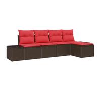 vidaXL Set Divano da Giardino 5 pz Marrone e Rosso polyrattan | Puoi spostarlo come vuoi per adattarlo al tuo spazio, Cuscini morbidi per un relax totale