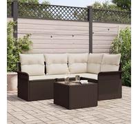 Set Divano da Giardino con cuscino 5 pcs Marrone polyrattan