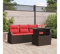 vidaXL Set Divano da Giardino con cuscino 5 pcs Marrone polyrattan, Set modulare da esterno per giardino e terrazza, leggero e resistente ai raggi UV, lounge comoda con tavolo regolabile