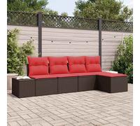 vidaXL Set Divano da Giardino con cuscino 5 pcs Marrone polyrattan, Set di divani modulari per giardino e terrazza, leggeri, resistenti ai raggi UV, arredamento flessibile