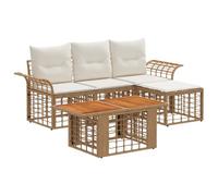 vidaXL Set Divano da Giardino 5 pz Naturale e Bianco Crema polyrattan