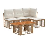 vidaXL Set Divano da Giardino 5 pz Naturale e Bianco Crema polyrattan