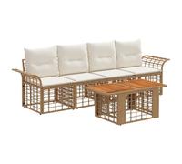 vidaXL Set Divano da Giardino 5 pz Naturale e Bianco Crema polyrattan