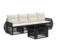 vidaXL Set Divano da Giardino 5 pz Nero e Bianco Crema polyrattan
