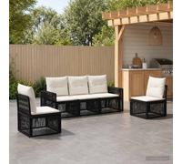 vidaXL Set di divani da giardino, 5 pezzi, nero e bianco crema, divano da giardino moderno, sedute all'aperto, resistenti alle intemperie, design modulare, mobili in rattan per patio