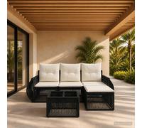 vidaXL Set di divani da giardino, 5 pezzi, colore nero e bianco, crema, moderno, resistente alle intemperie, modulare per rilassarsi, giardino, comfort sulla terrazza