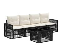 vidaXL Set Divano da Giardino 5 pz Nero e Bianco Crema polyrattan