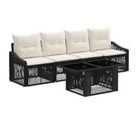 vidaXL Set Divano da Giardino 5 pz Nero e Bianco Crema polyrattan