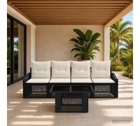 vidaXL Set Divano da Giardino 5 pz Nero e Bianco Crema polyrattan