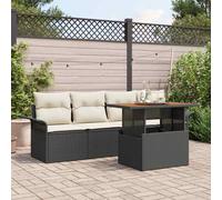Set Divano da Giardino 5 pz Nero e Crema polyrattan