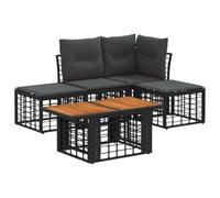 vidaXL Set Divano da Giardino 5 pz Nero e Grigio scuro polyrattan