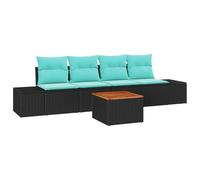 vidaXL Set Divano da Giardino 5 pz Nero e Turchese polyrattan | Cambia facilmente per adattarlo al tuo spazio, Perfetto per l'uso all'aperto, Morbidi e staccabili per il massimo relax