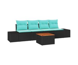 vidaXL Set Divano da Giardino 5 pz Nero e Turchese polyrattan | Cambia facilmente per adattarlo al tuo spazio, Perfetto per l'uso all'aperto, Morbidi e staccabili per il massimo relax