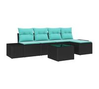 vidaXL Set Divano da Giardino 5 pz Nero e Turchese polyrattan | Puoi mixarlo come vuoi per adattarlo al tuo spazio, Cuscini super comodi per un relax totale, Fatto per resistere a tutto