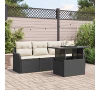 Set Divano da Giardino con cuscino 5 pcs Nero Poly Rattan