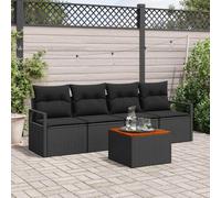 Set Divano da Giardino con cuscino 5 pcs Nero polyrattan