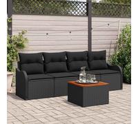 Set Divano da Giardino con cuscino 5 pcs Nero polyrattan
