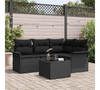Set Divano da Giardino con cuscino 5 pcs Nero polyrattan