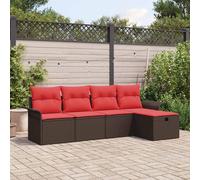 vidaXL Set Divano da Giardino con cuscino 5 pcs Poly Rattan, Set divano da esterno, moderno e leggero, in materiali resistenti agli UV, con vani portaoggetti