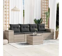 vidaXL Set Divano da Giardino 5pz con Cuscini Grigio Chiaro Polyrattan