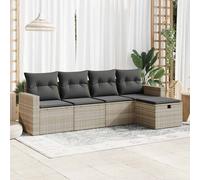 vidaXL Set Divano da Giardino 5pz con Cuscini Grigio Chiaro Polyrattan