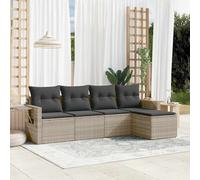vidaXL Set Divano da Giardino 5pz con Cuscini Grigio Chiaro Polyrattan