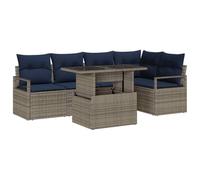 vidaXL Set Divano da Giardino 6 pcs Grigio e Blu Navy polyrattan, Divano moderno da esterno, design modulare rettangolare, rattan resistente, resistente ai raggi UV, lounge per terrazzo
