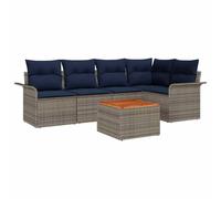 vidaXL Set Divano da Giardino 6 pcs Grigio e Blu Navy polyrattan, Set di divani modulari per giardino e terrazzo, legno di acacia, materiali resistenti al sole, per rilassarsi all'aperto