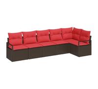 vidaXL Set Divano da Giardino 6 pcs Marrone e Rosso polyrattan, Giardino e terrazza, divanetti modulari alla moda, set di divani impermeabili in polirattan, mobili da patio