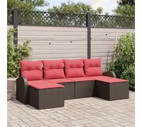 vidaXL Set Divano da Giardino 6 pcs Marrone Rattan in Polipropilene, Set divano modulare moderno per giardino e terrazza, arredo lounge esterno, resistente ai raggi UV