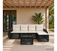 vidaXL Set Divano da Giardino 6 pcs Nero e Bianco Crema polyrattan