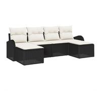 vidaXL Set Divano da Giardino 6 Pezzi con Cuscini Nero Rattan PE Modular Outdoor Sectional Seating for People Patio Cream Furniture Comfy Stylish Weather Resistant