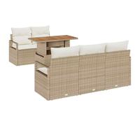 vidaXL Set Divano da Giardino 6 Pezzi con Cuscini Beige in Rattan Poly, Divano da Giardino 2 Posti con Ripostiglio e Cuscini Beige in Rattan Poly