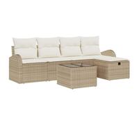 vidaXL Set Divano da Giardino 6 Pezzi con Cuscini Beige in Poly Rattan. È Intrecciato a Mano e Offre comodità per 5 Persone. Perfetto per Rilassarsi all'aperto, ha Un Design Moderno Che Si Adatta a b