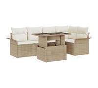 vidaXL Set divani giardino 6 pezzi con cuscini beige in rattan poliestere Comfort per spazi esterni Finitura testurizzata Arredamento modulare per patio