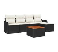 vidaXL Set di divani da giardino 6 pezzi con cuscini in rattan sintetico in acacia, divano da giardino a 2 posti con cuscini in rattan sintetico nero