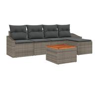 vidaXL Set di divani da Giardino a 6 Pezzi con Cuscini Grigi in Rattan e Legno di Acacia. Ha Un Design modulare Perfetto per Esterni, Ideale per balconi e patii. Perfetto per Creare Un Lounge Moderno