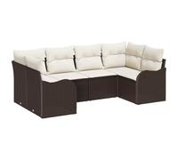 vidaXL Set Divano da Giardino 6 Pezzi con Cuscini Marrone Polirattan, Divano da Giardino 2 Posti con Contenitore e Cuscini Marrone Polirattan