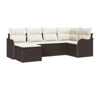 vidaXL Set Divano da Giardino 6 Pezzi con Cuscini Marrone Vimini, Divano da Giardino a 2 Posti Stoccaggio e Cuscini Marrone Vimini
