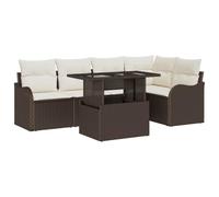 Set Divano da Giardino 6 Pezzi con Cuscini Marrone Polirattan, Divano da Giardino 2 Posti con Cuscini Marrone Polirattan