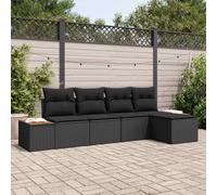 vidaXL Set da Giardino a 5 Pezzi con Cuscini in Rattan Nero. Perfetti per Patio e balconi. Hanno i Piedi Regolabili e Sono Facili da Mantenere. Design modulare per Un Comodo Spazio di Seduta, Ideali