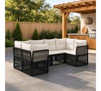 vidaXL Set Divano da Giardino 6 pz 6-Numero di posti Nero polyrattan