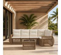 vidaXL Set di divani da giardino, 6 pezzi, beige e bianco crema, divano da giardino moderno, resistente alle intemperie, modulari, set di sedie da esterni, mobili in rattan regolabili