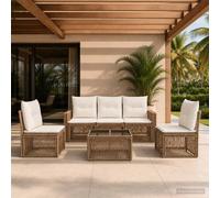 vidaXL Set divano da giardino 6 pezzi beige e bianco crema, moderno divano da giardino sedute all'aperto resistente alle intemperie, design modulare, mobili in rattan, arredamento patio