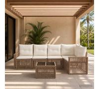 vidaXL Set di divani da giardino, 6 pezzi, beige e bianco crema, divano da esterno moderno, seduta da giardino resistente alle intemperie, design modulare, rattan sintetico, cuscini morbidi, gambe