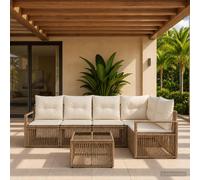 vidaXL Set di divani da giardino, 6 pezzi, beige, rattan sintetico, divano modulare moderno, resistente alle intemperie, ideale per rilassarsi in giardino o in cortile, feste