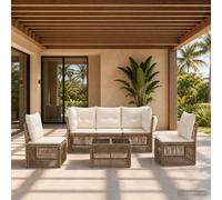 vidaXL Set di divani da giardino, 6 pezzi, beige polyrattan, divano da giardino moderno, resistente alle intemperie, design modulare, set esterno in polyrattan