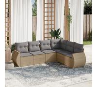 Set Divano da Giardino 6 pz con Cuscini Beige in Polyrattan