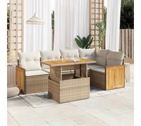 DIVANO DA GIARDINO VIDAXL 6 pz con Cuscini Beige Polyrattan Acacia - 3327712